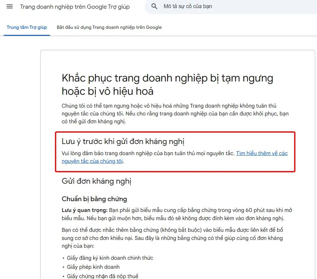 Kháng nghị Google Maps bị tạm ngưng